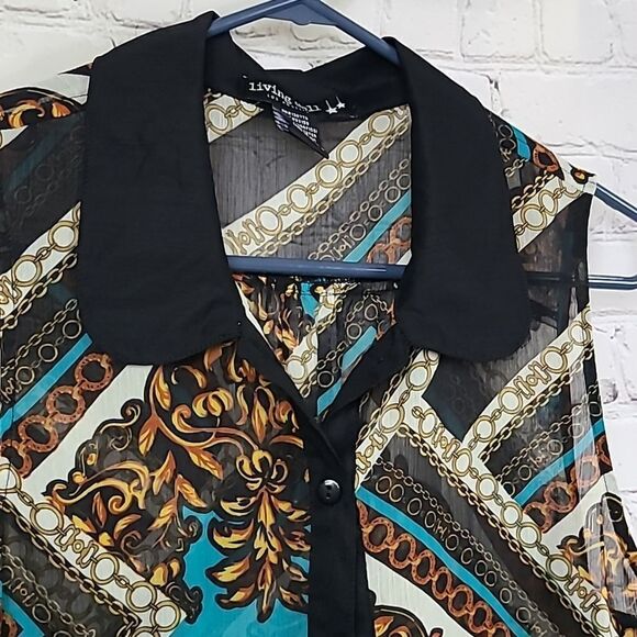 Living Doll LA Women's Size Medium Multi-Color Scarf Print Sleeveless Blouse Top - Picture 5 of 9